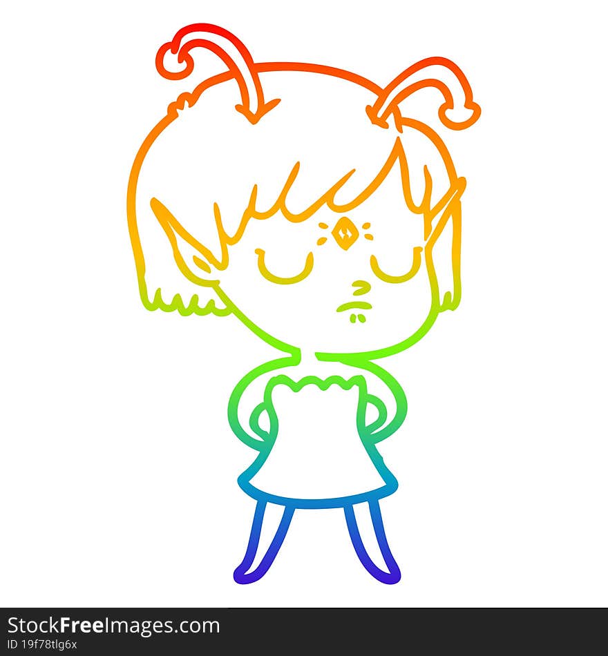 rainbow gradient line drawing cartoon alien girl