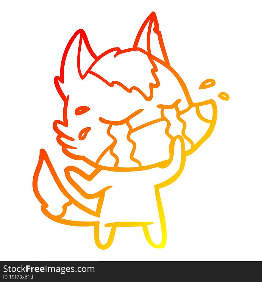 warm gradient line drawing cartoon crying wolf