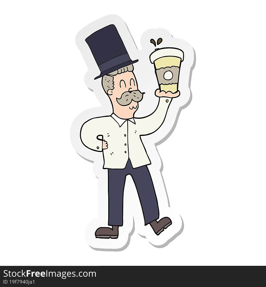 sticker of a cartoon man with coffee cup