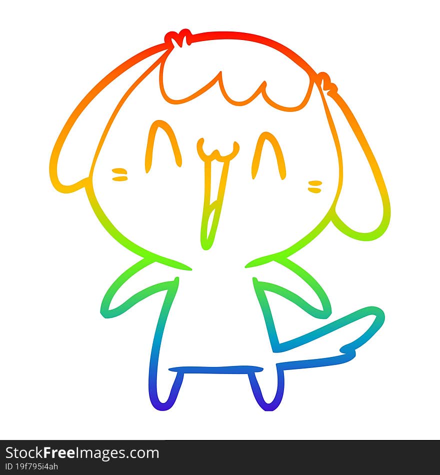 rainbow gradient line drawing of a cute cartoon dog