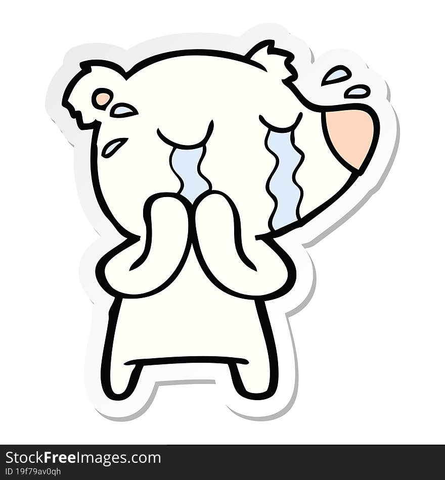 sticker of a cartoon crying polar bear