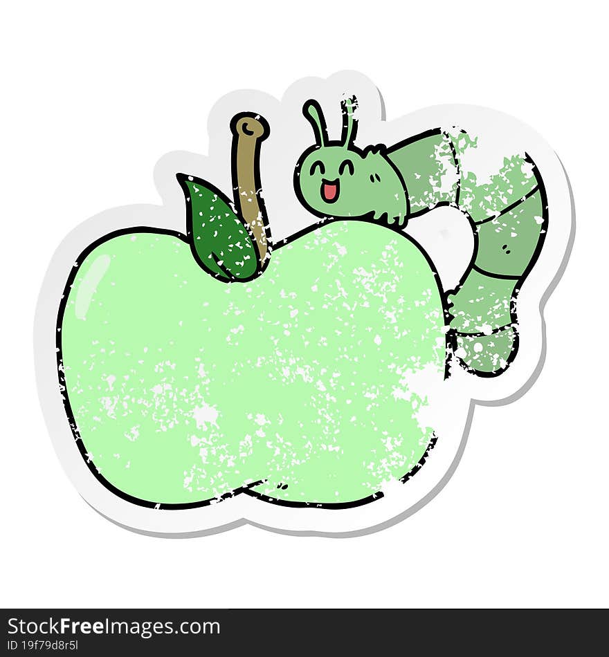 distressed sticker of a cartoon apple and bug