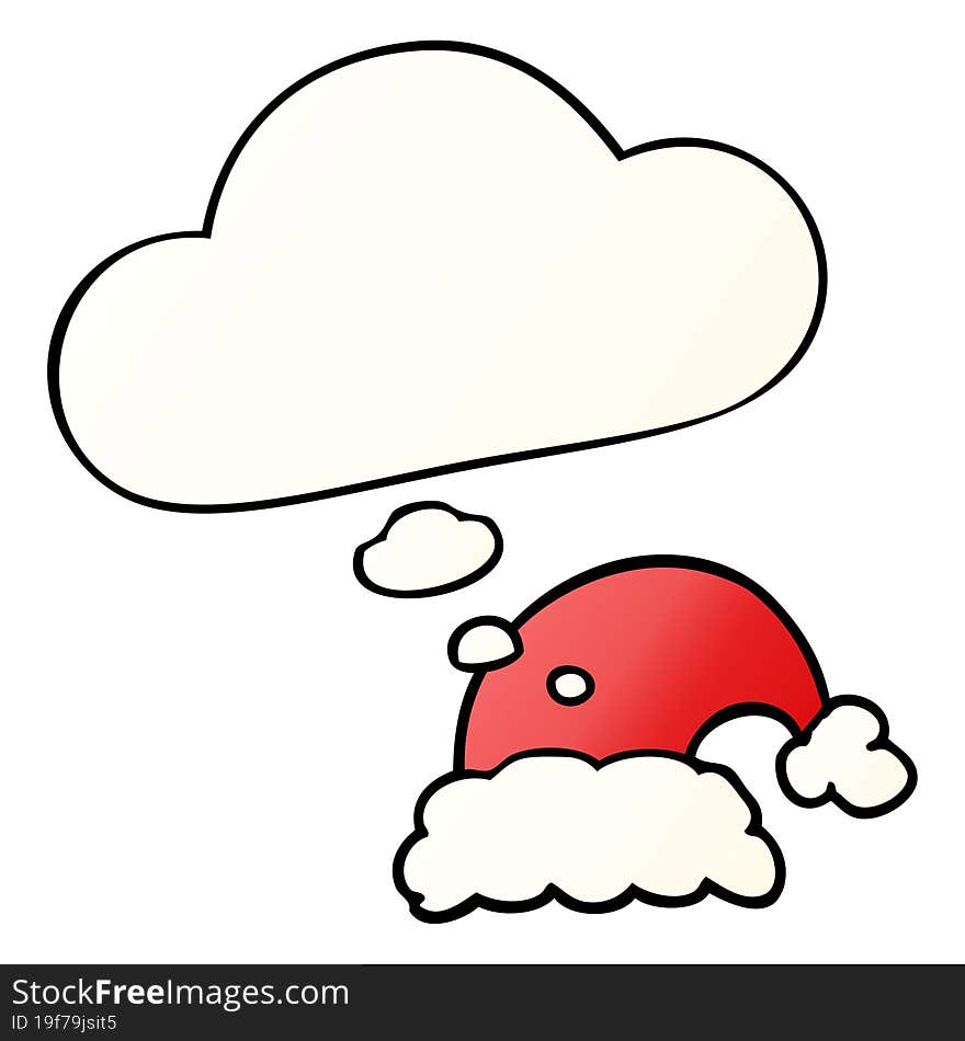 cartoon christmas hat and thought bubble in smooth gradient style