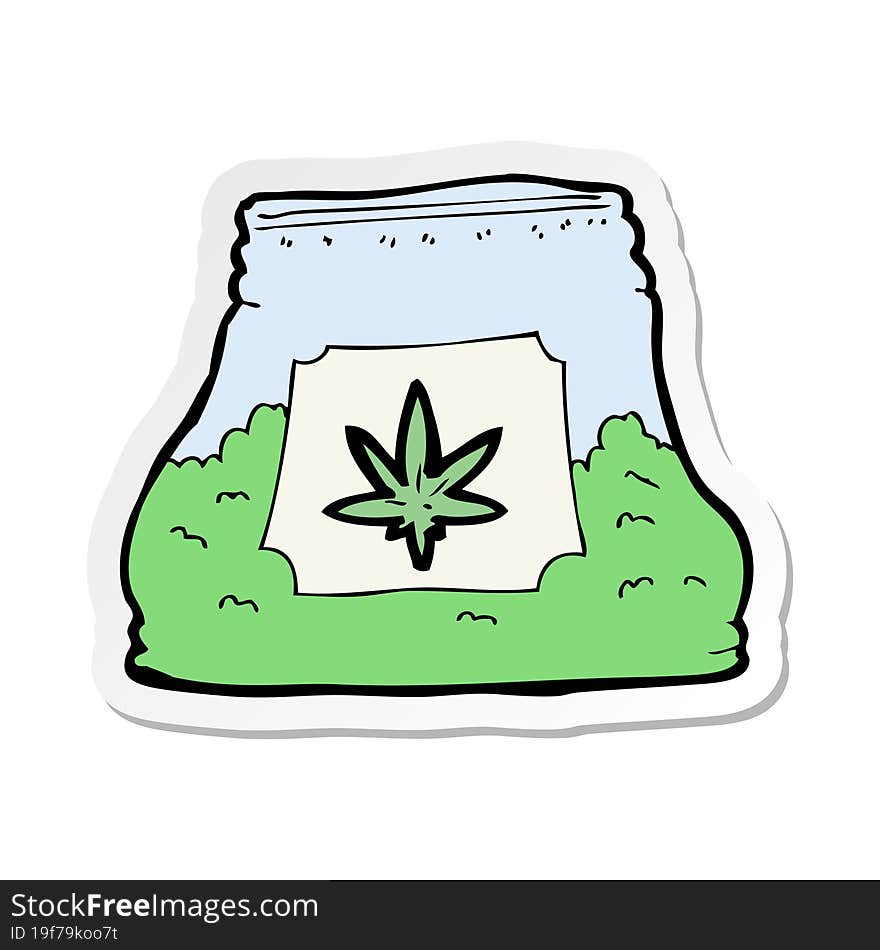 sticker of a cartoon bag of weed