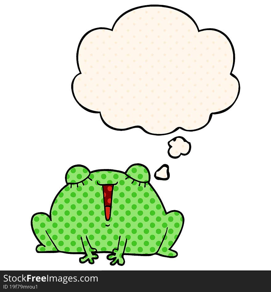 cute cartoon frog with thought bubble in comic book style