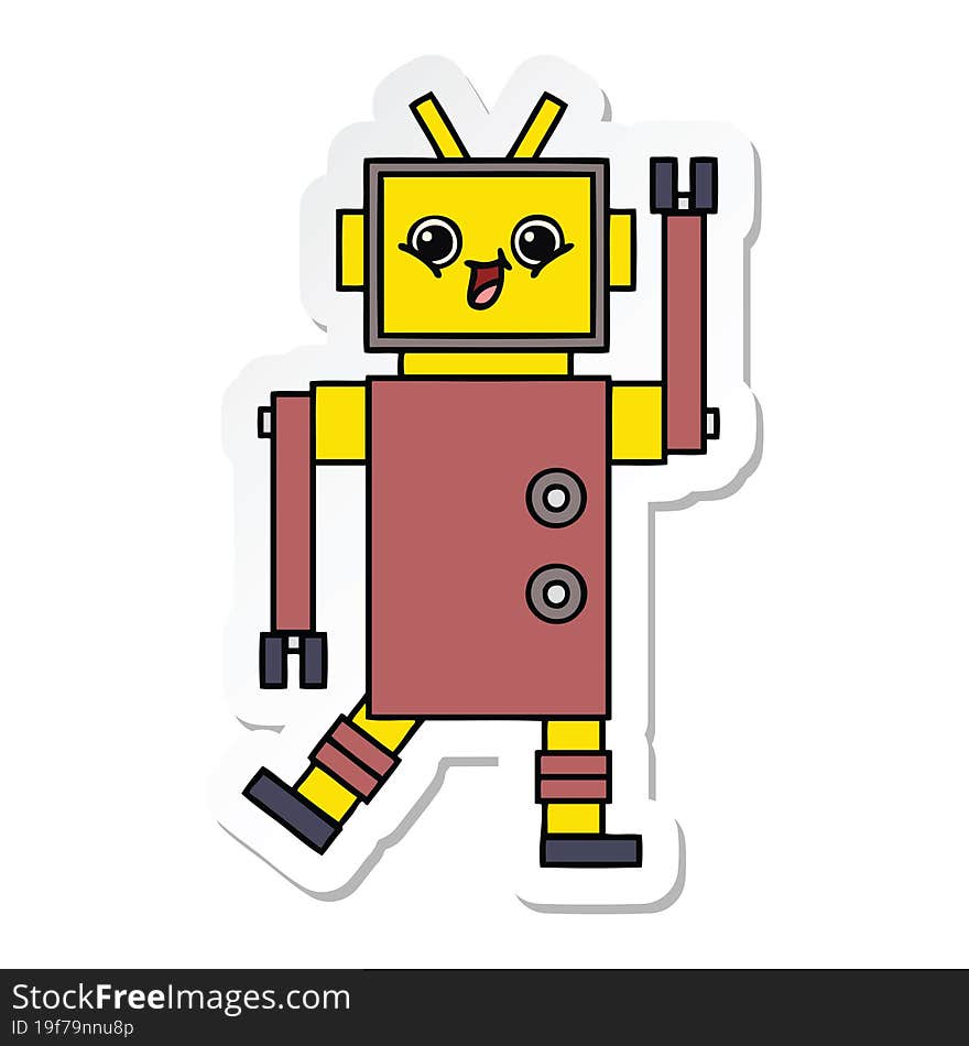 Sticker Of A Cute Cartoon Robot