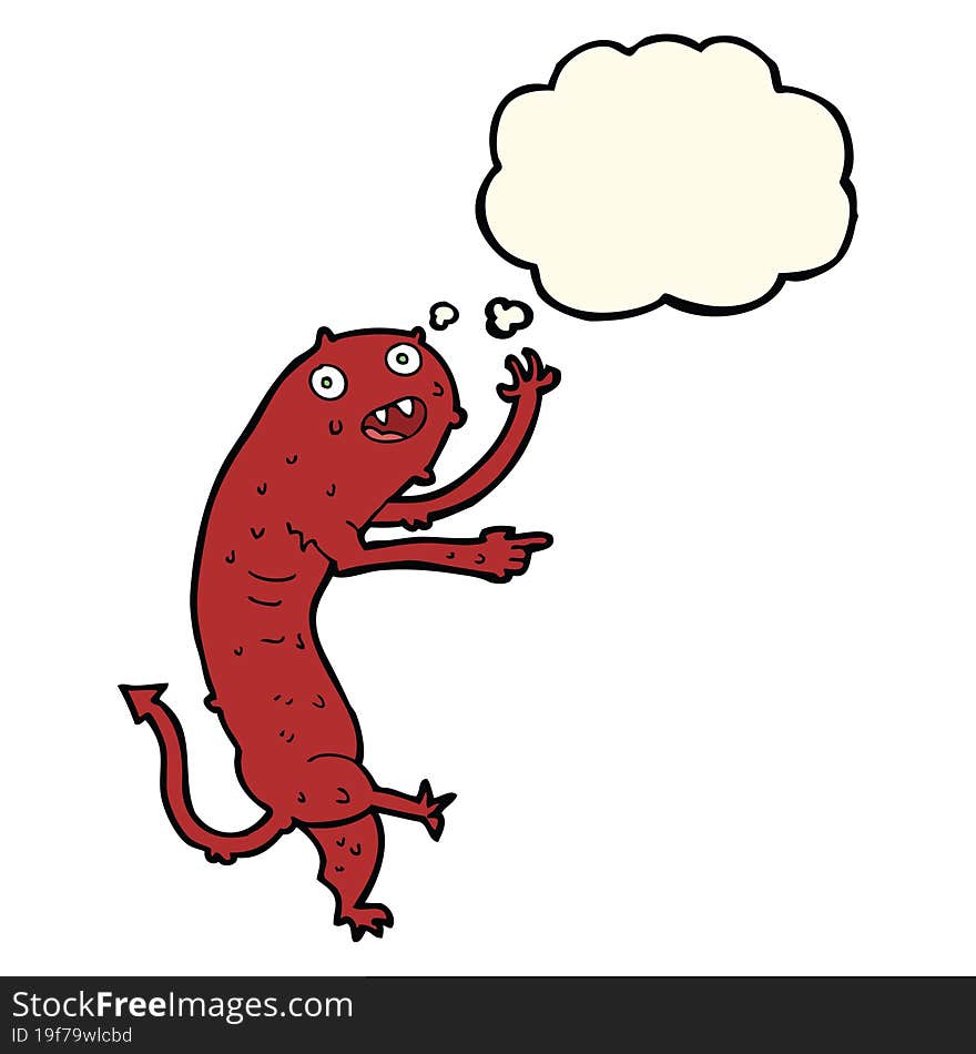 cartoon gross little monster with thought bubble