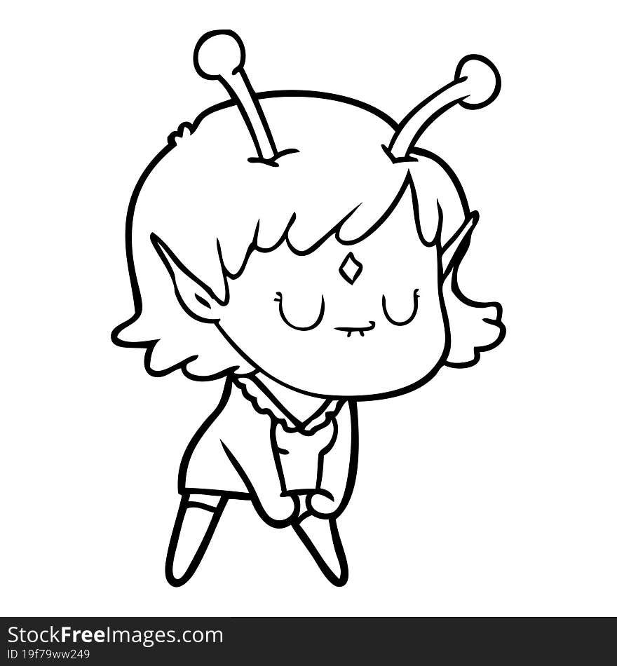 cartoon alien girl doing muscle pose. cartoon alien girl doing muscle pose