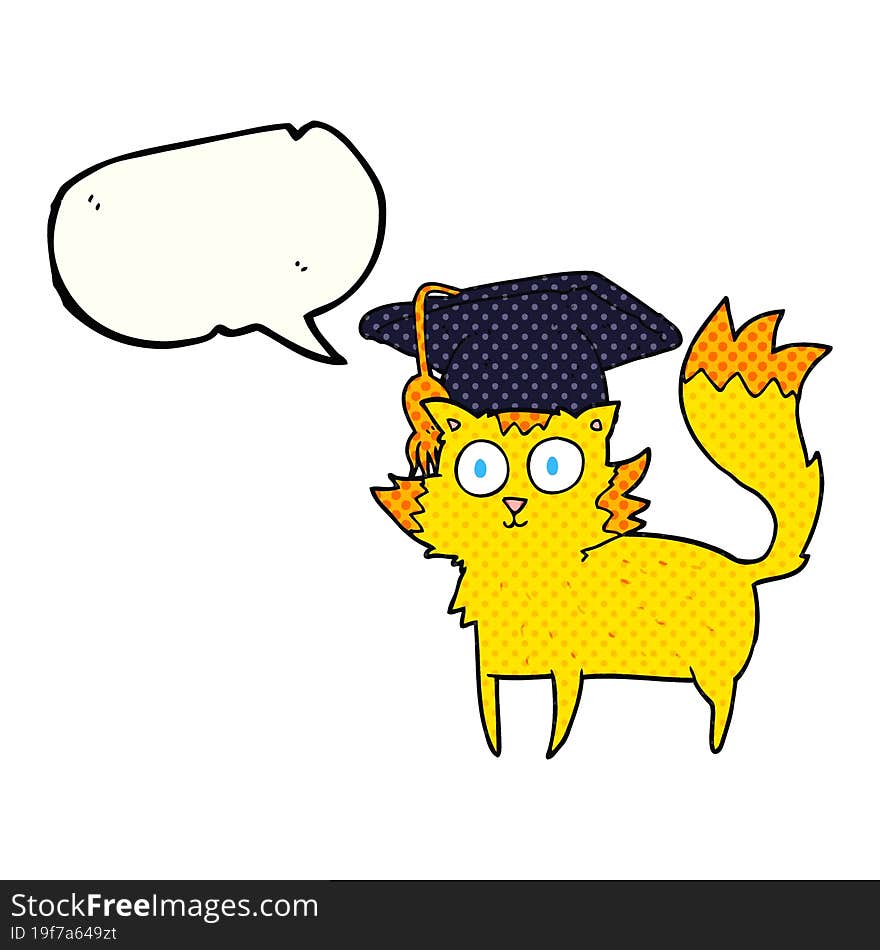 comic book speech bubble cartoon cat graduate