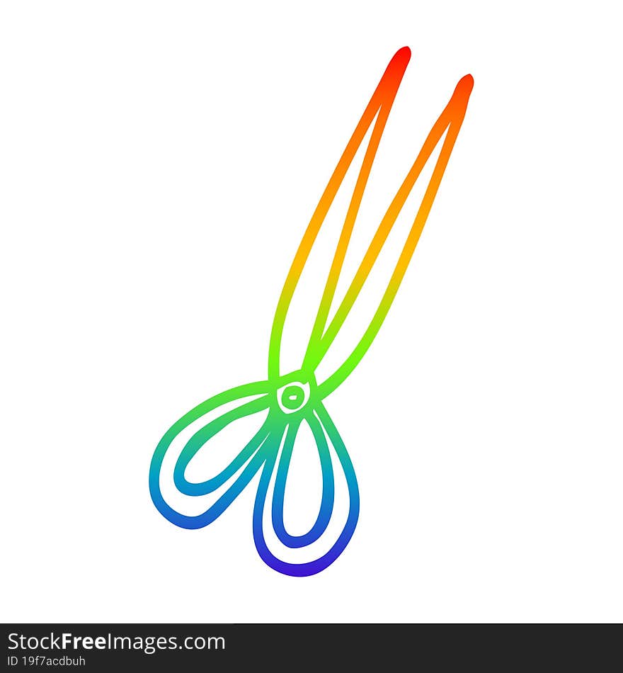 Rainbow Gradient Line Drawing Cartoon Open Scissors