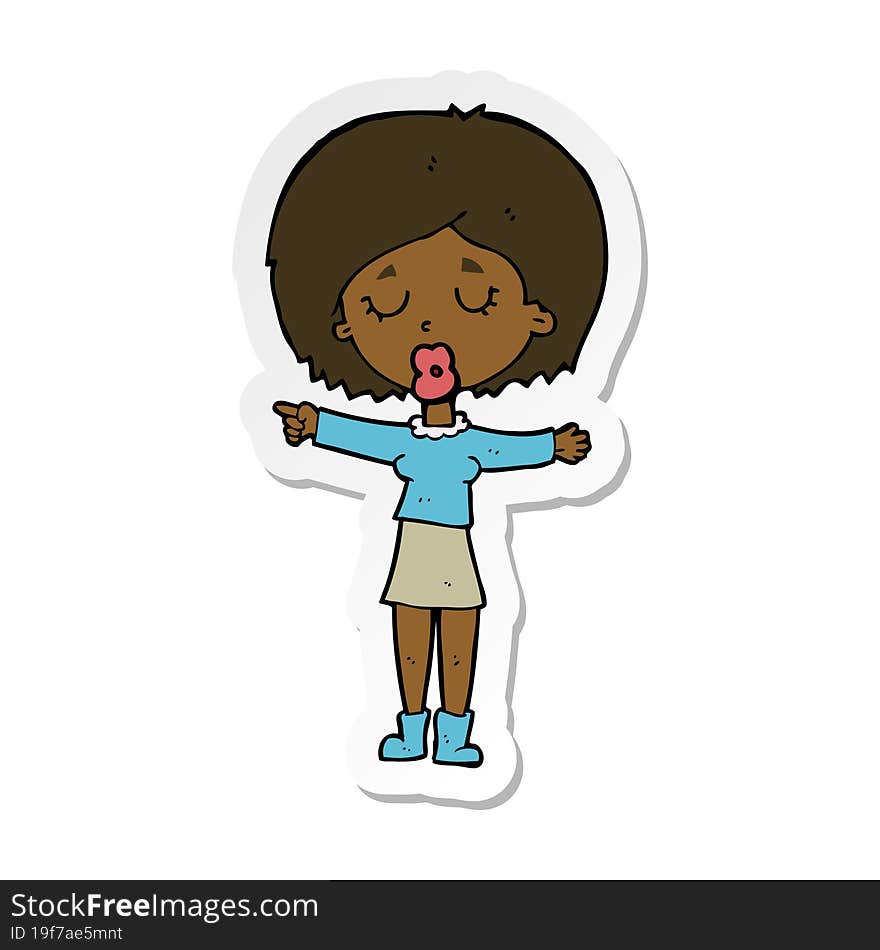 sticker of a cartoon pointing woman