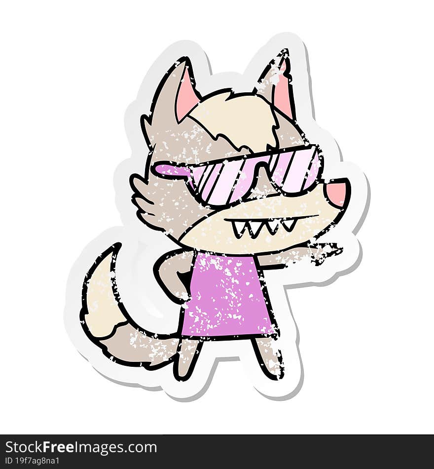 distressed sticker of a cool cartoon wolf girl