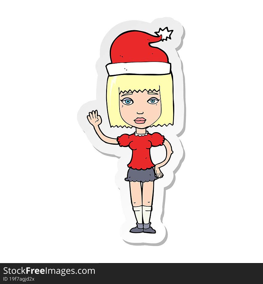 sticker of a cartoon woman ready for christmas