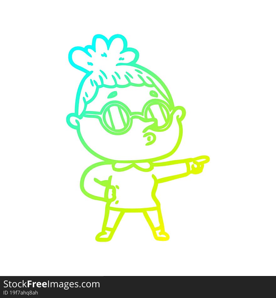 cold gradient line drawing cartoon woman wearing glasses