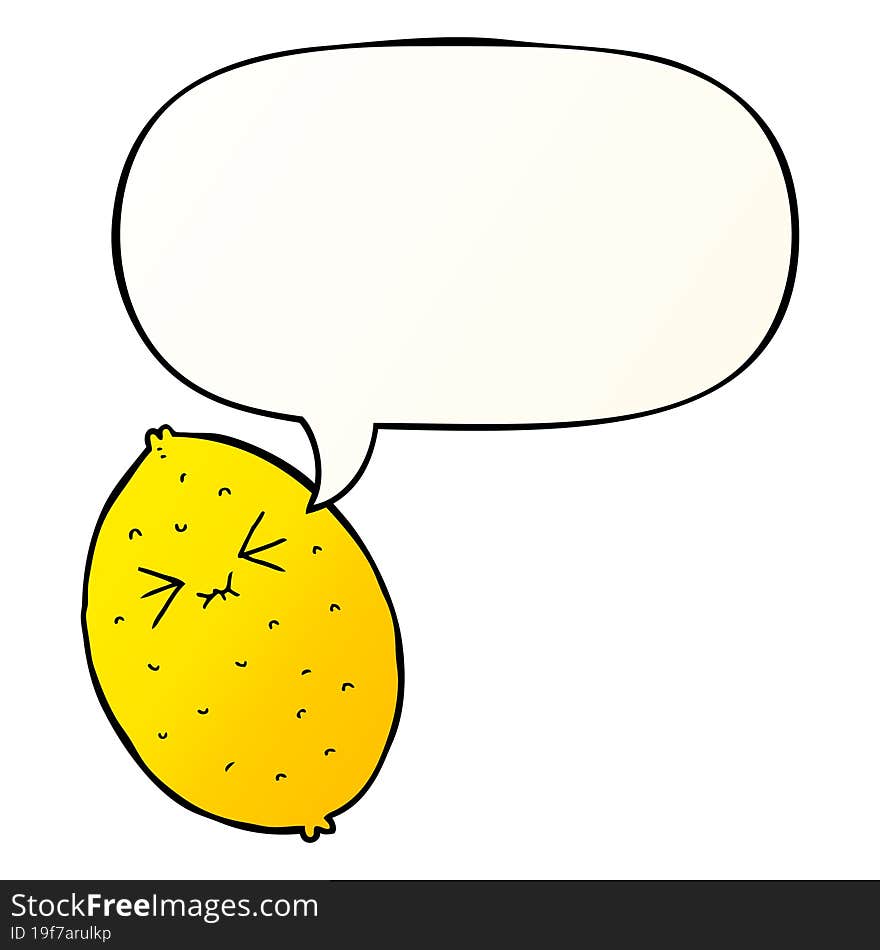 cartoon bitter lemon and speech bubble in smooth gradient style