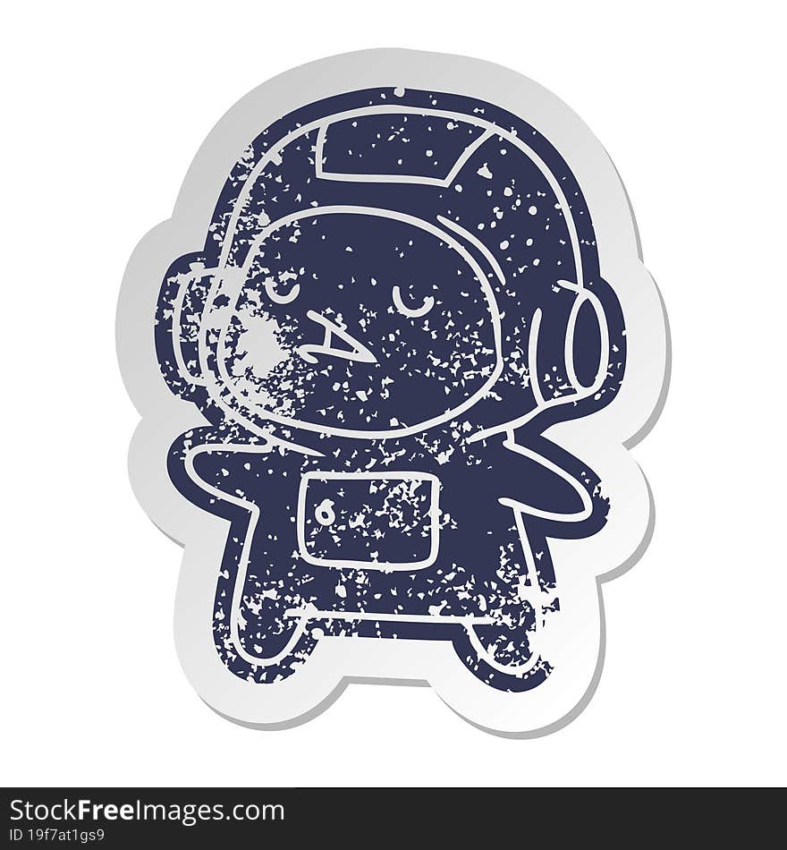 distressed old sticker of a kawaii cute astronaut boy