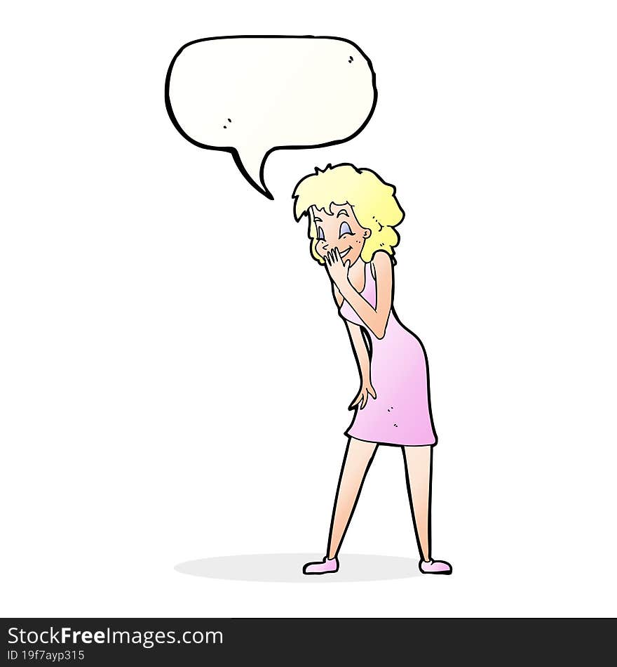 Cartoon Woman Laughing With Speech Bubble