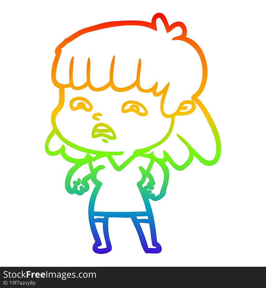 rainbow gradient line drawing cartoon worried woman