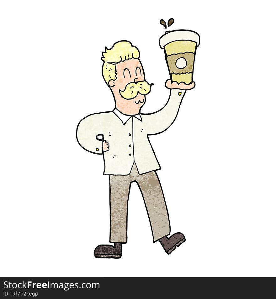 freehand textured cartoon man with coffee cups