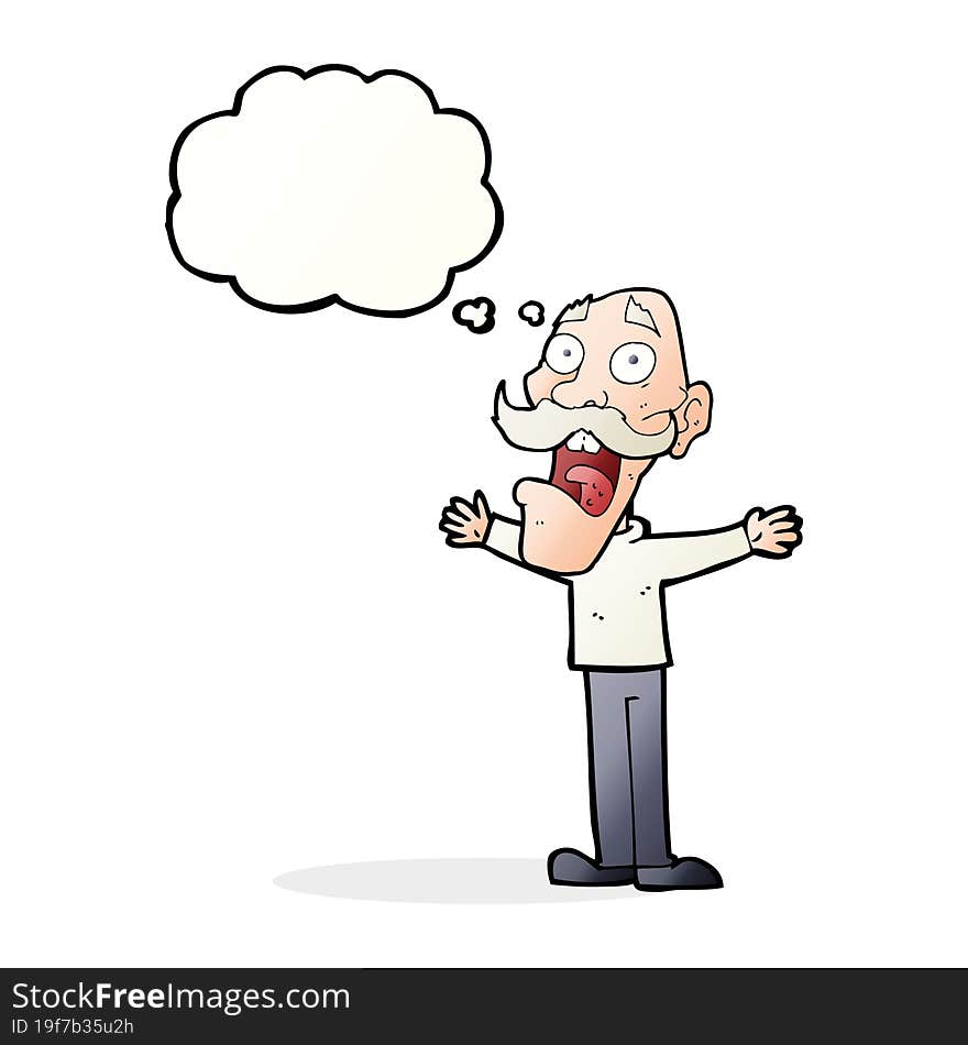 cartoon stressed old man with thought bubble