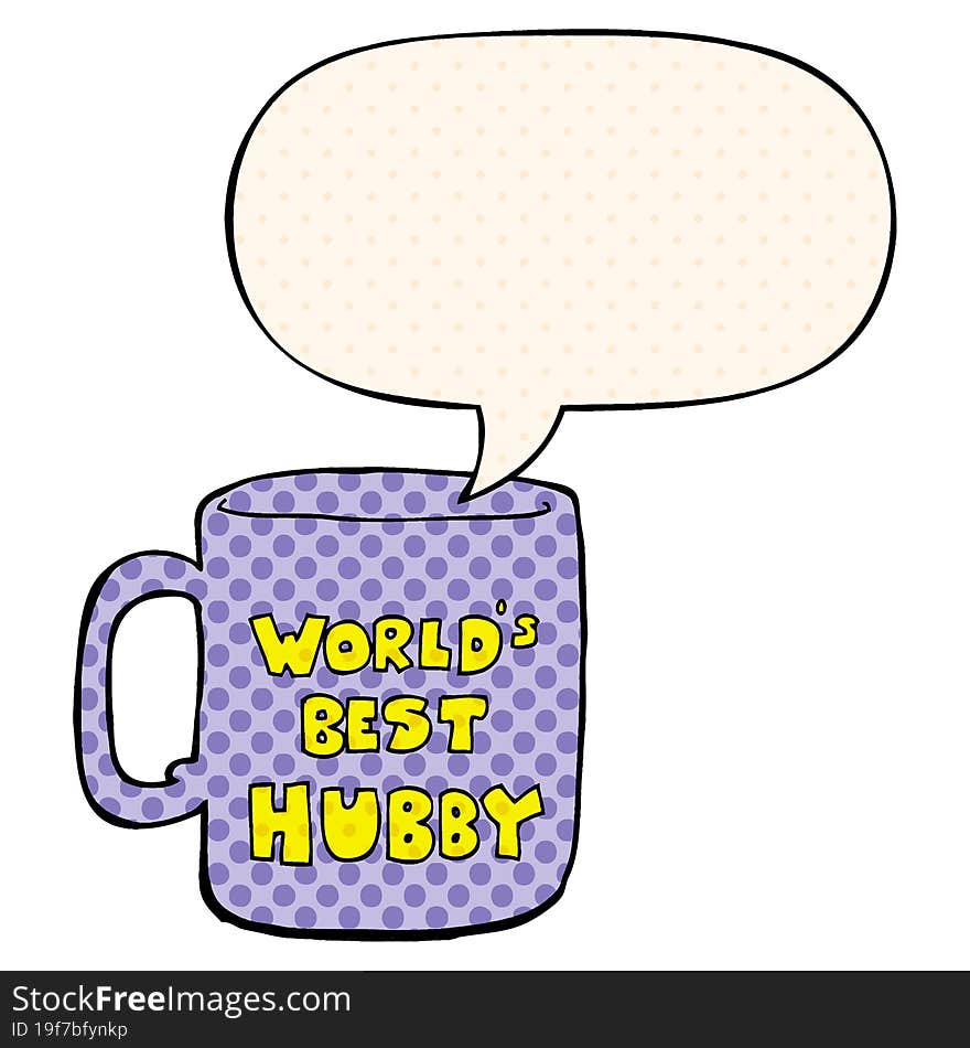 worlds best hubby mug and speech bubble in comic book style