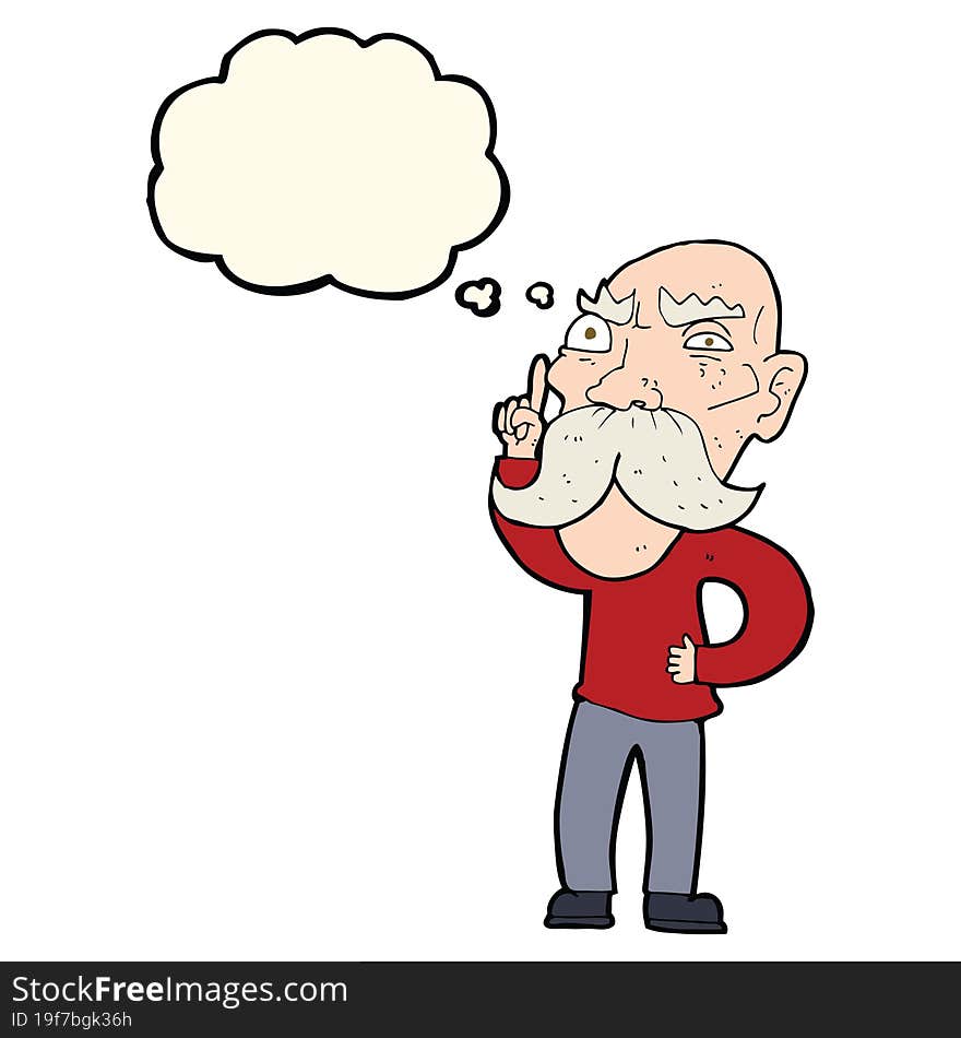 cartoon annoyed old man with thought bubble