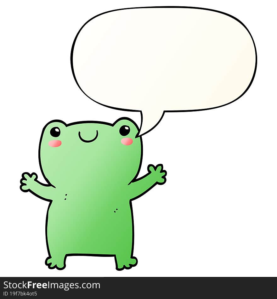 cute cartoon frog and speech bubble in smooth gradient style