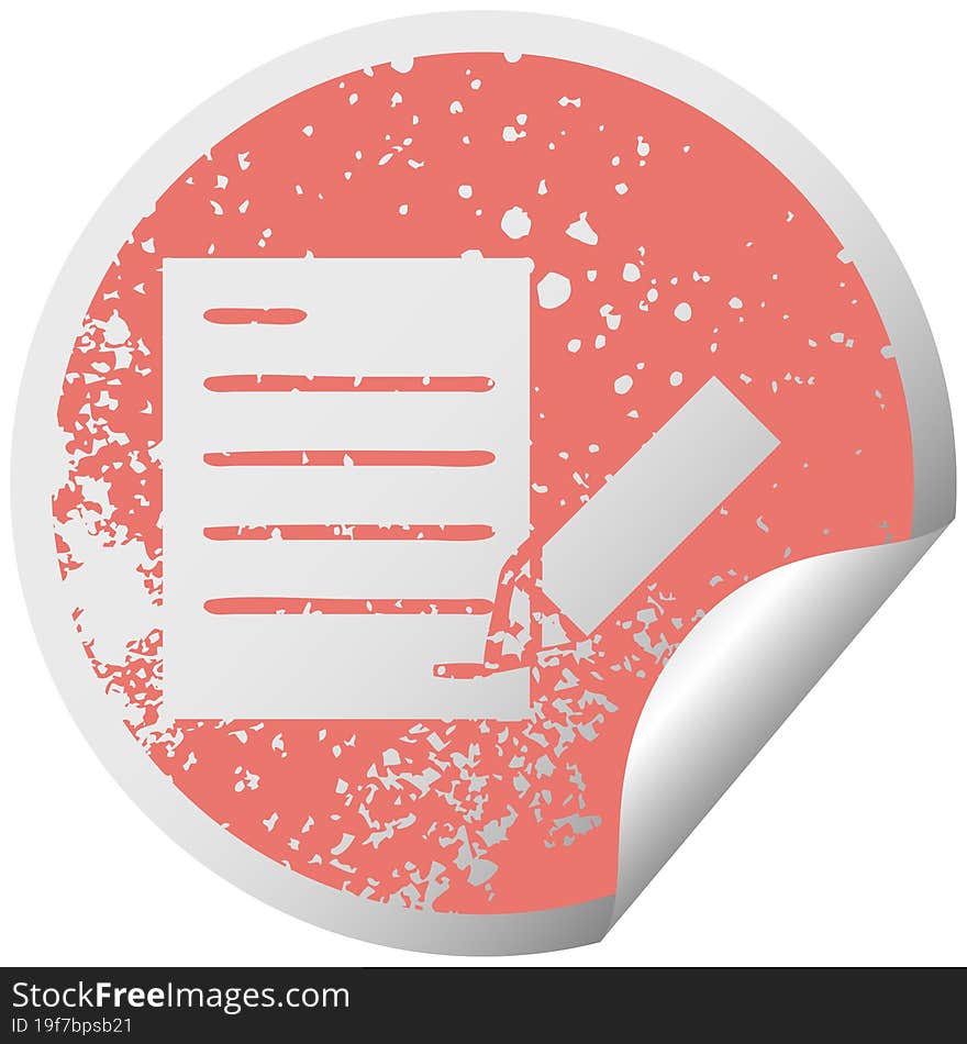 Distressed Circular Peeling Sticker Symbol Of Writing A Document