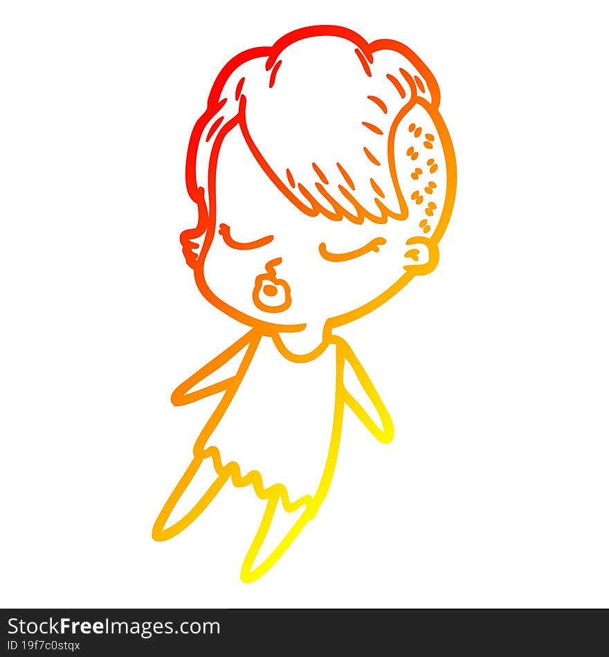 Warm Gradient Line Drawing Cartoon Pretty Hipster Girl