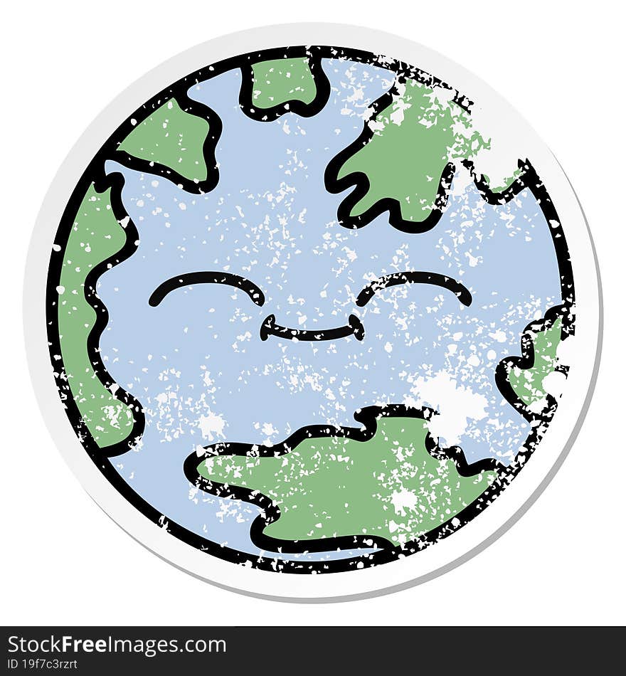 distressed sticker of a cute cartoon planet earth