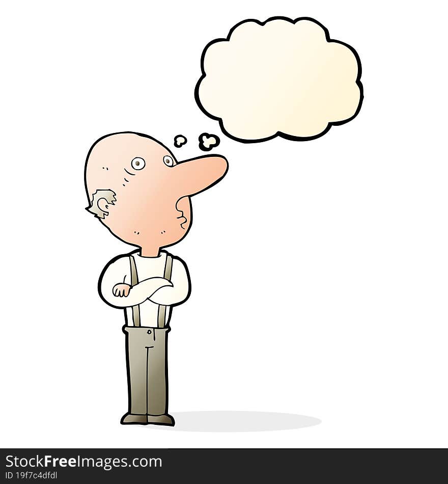 Cartoon Old Man With Folded Arms With Thought Bubble