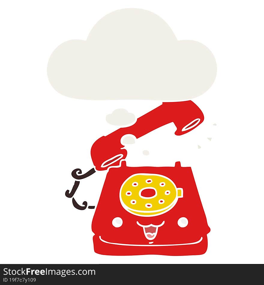 cute cartoon telephone and thought bubble in retro style