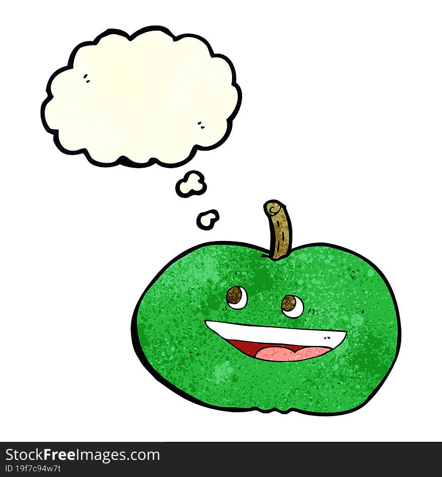 cartoon happy apple with thought bubble