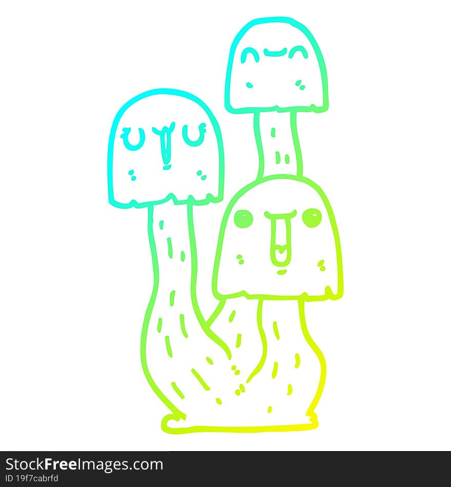 cold gradient line drawing of a cartoon mushroom