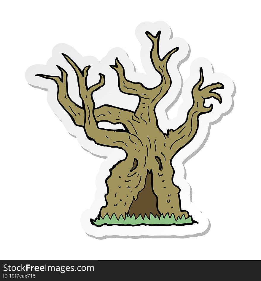 sticker of a cartoon spooky old tree