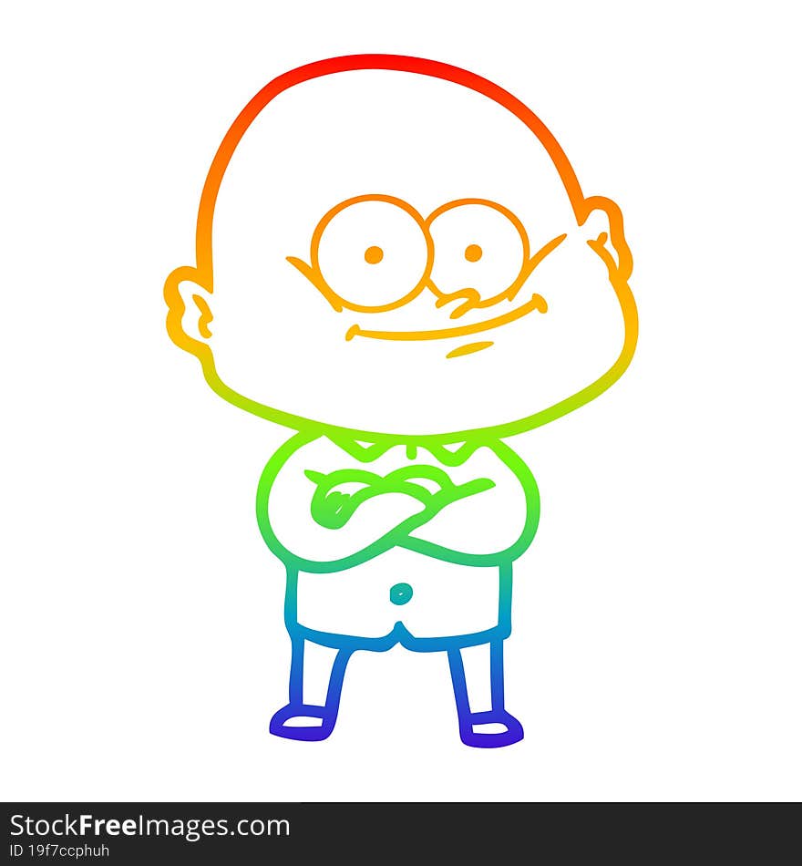 Rainbow Gradient Line Drawing Cartoon Bald Man Staring