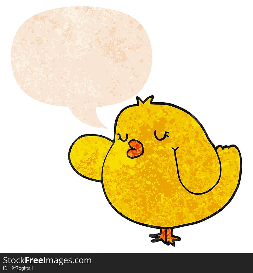 Cartoon Bird And Speech Bubble In Retro Textured Style