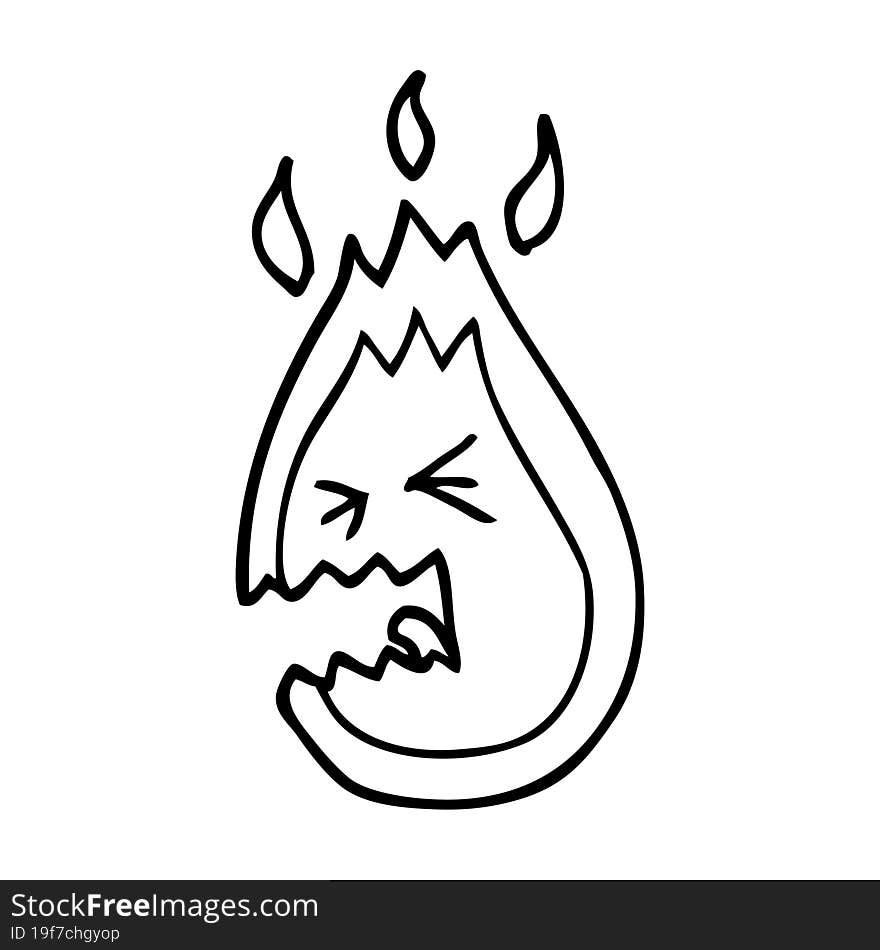 Line Drawing Cartoon Screaming Flame