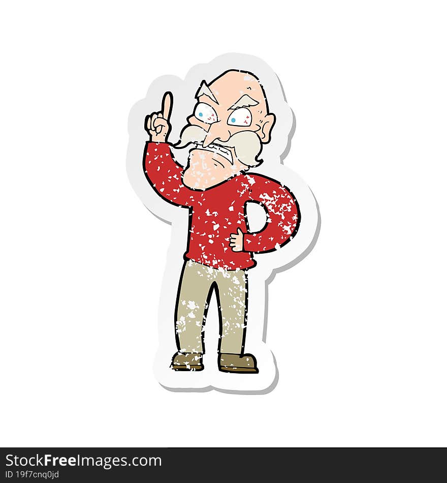 retro distressed sticker of a cartoon old man laying down rules