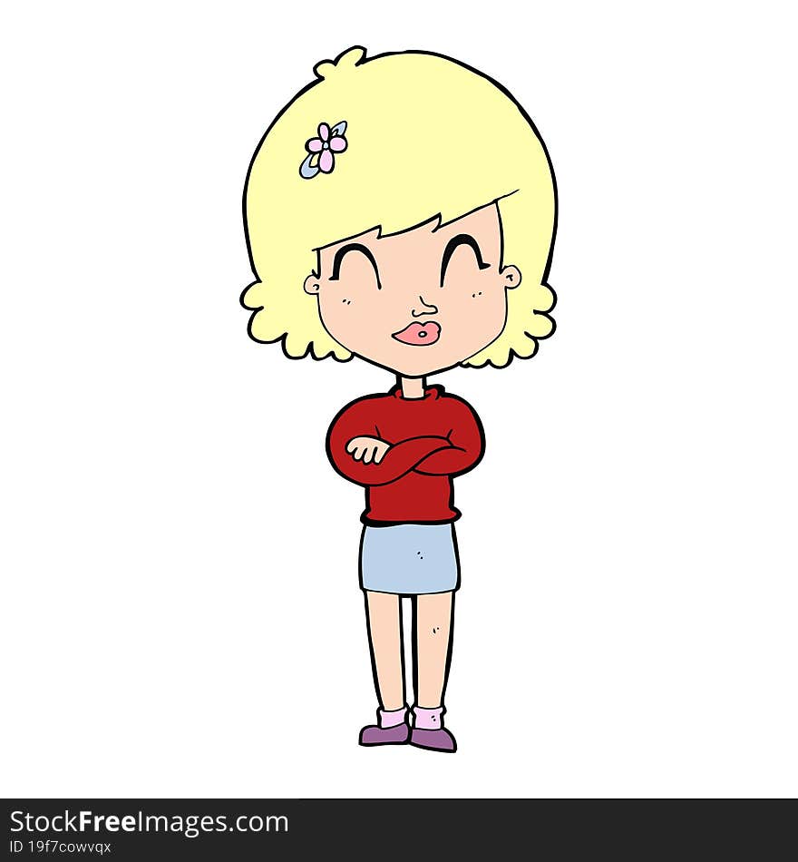 Cartoon Happy Woman With Folded Arms