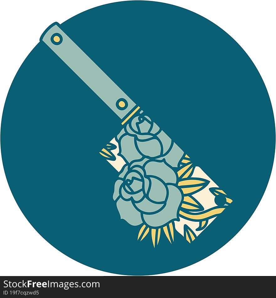 tattoo style icon of a cleaver and flowers