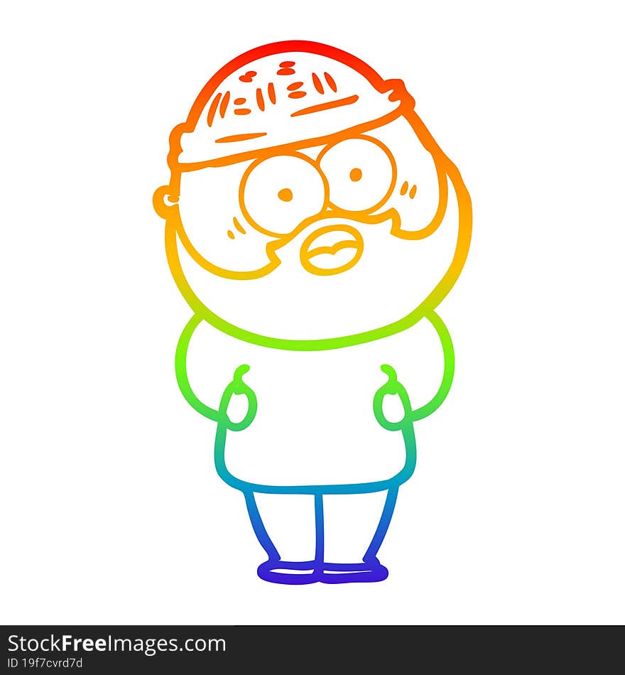 rainbow gradient line drawing cartoon surprised bearded man