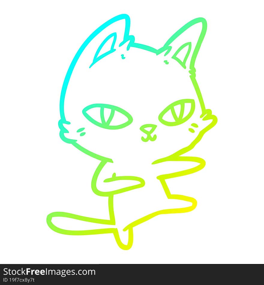 Cold Gradient Line Drawing Cartoon Cat Dancing