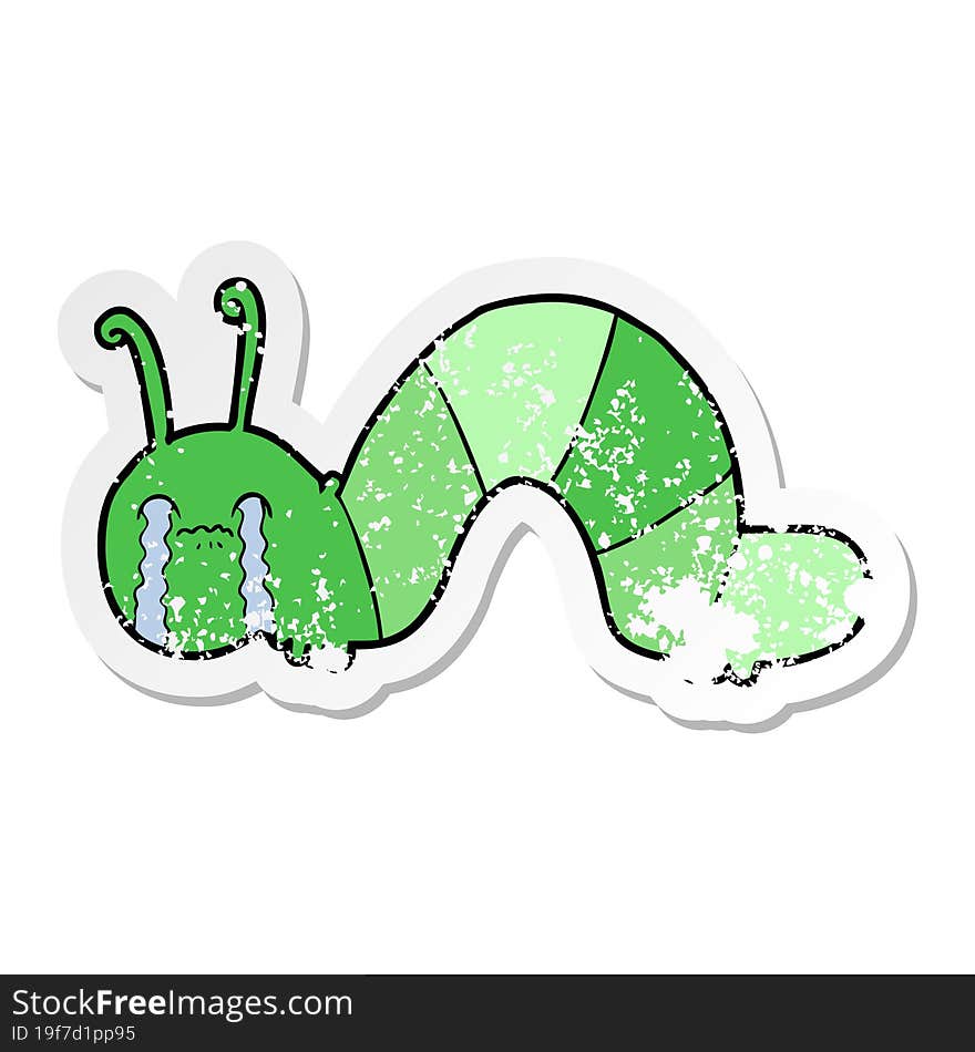 distressed sticker of a cartoon caterpillar obsessing over his regrets