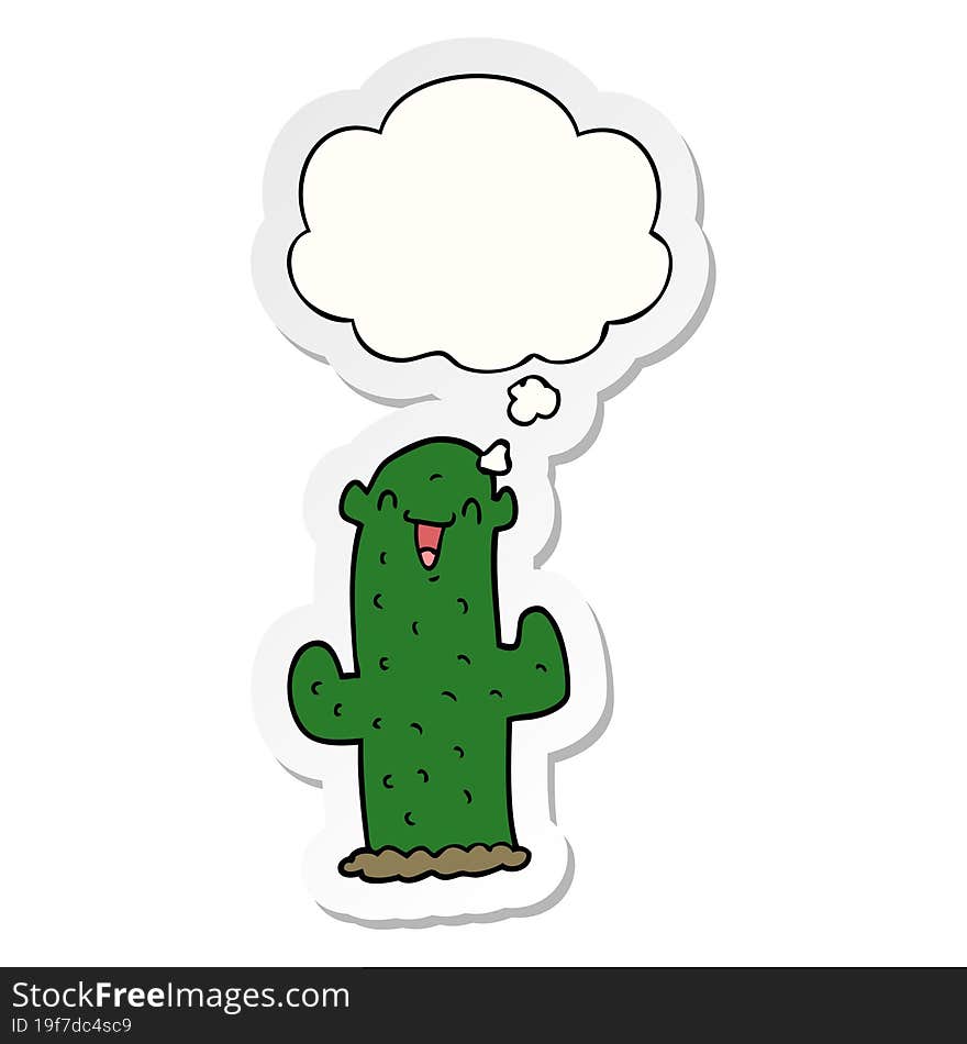 cartoon cactus and thought bubble as a printed sticker