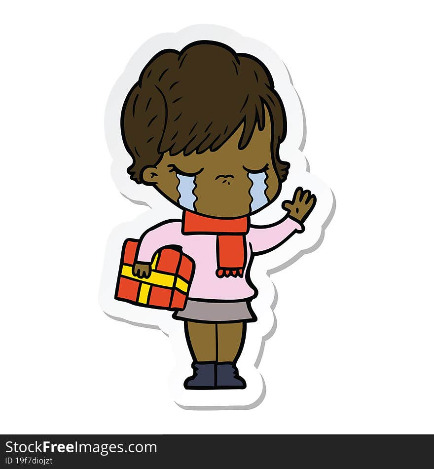 Sticker Of A Cartoon Woman Crying