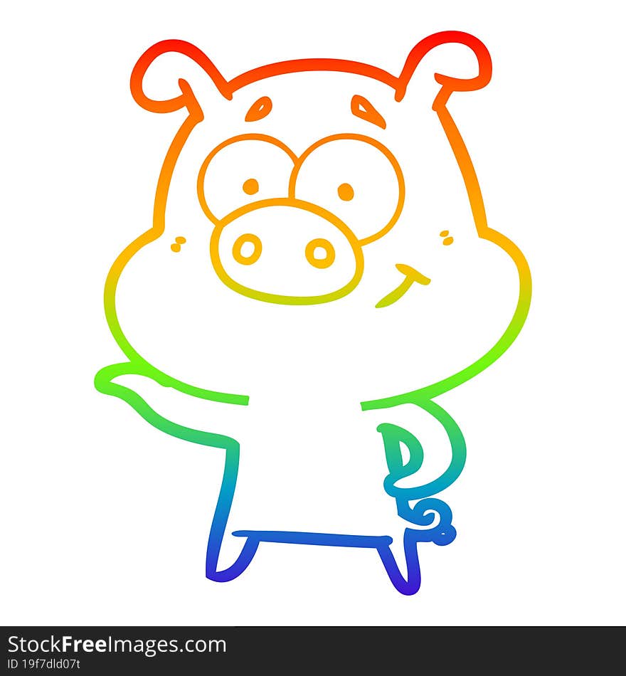 rainbow gradient line drawing cartoon pig pointing