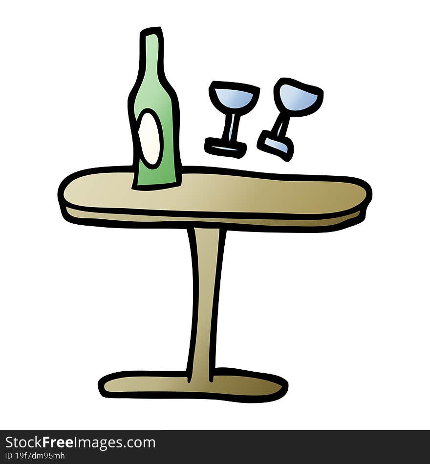 vector gradient illustration cartoon table with bottle and glasses