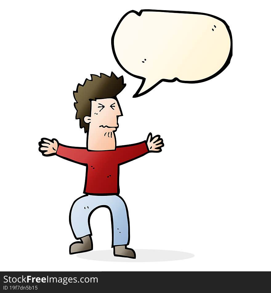 cartoon stressed out man with speech bubble