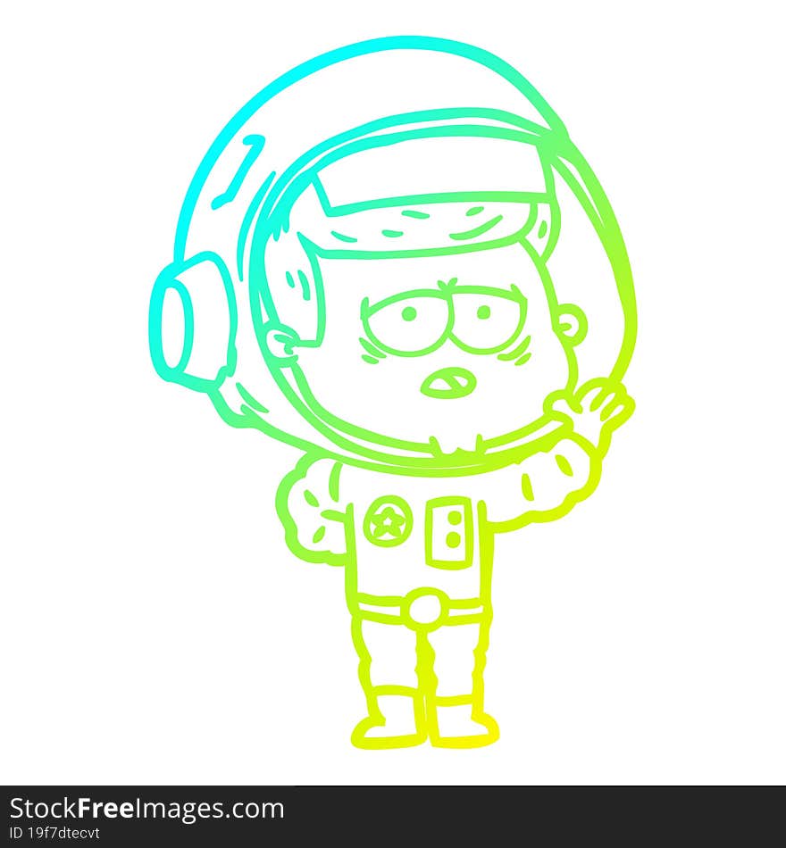 cold gradient line drawing cartoon tired astronaut